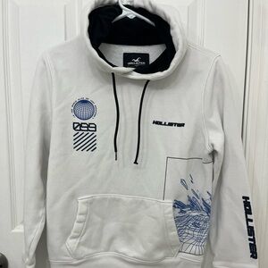 Hollister White and Blue Graphic Hoodie